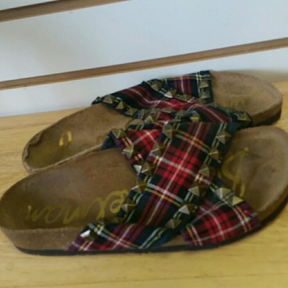Sam Edelman sandals plaid with studs spikes sz 6 cork sole - Picture 4 of 5